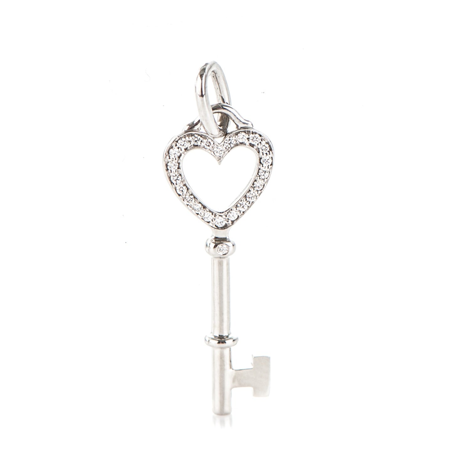 18K White Gold Diamond Mini Heart Key Pendant