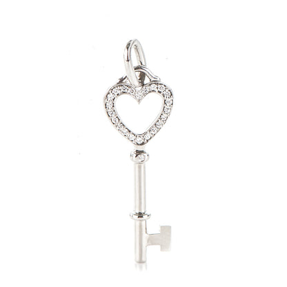 Tiffany 18K White Gold Diamond Mini Heart Key Pendant 1 of 4