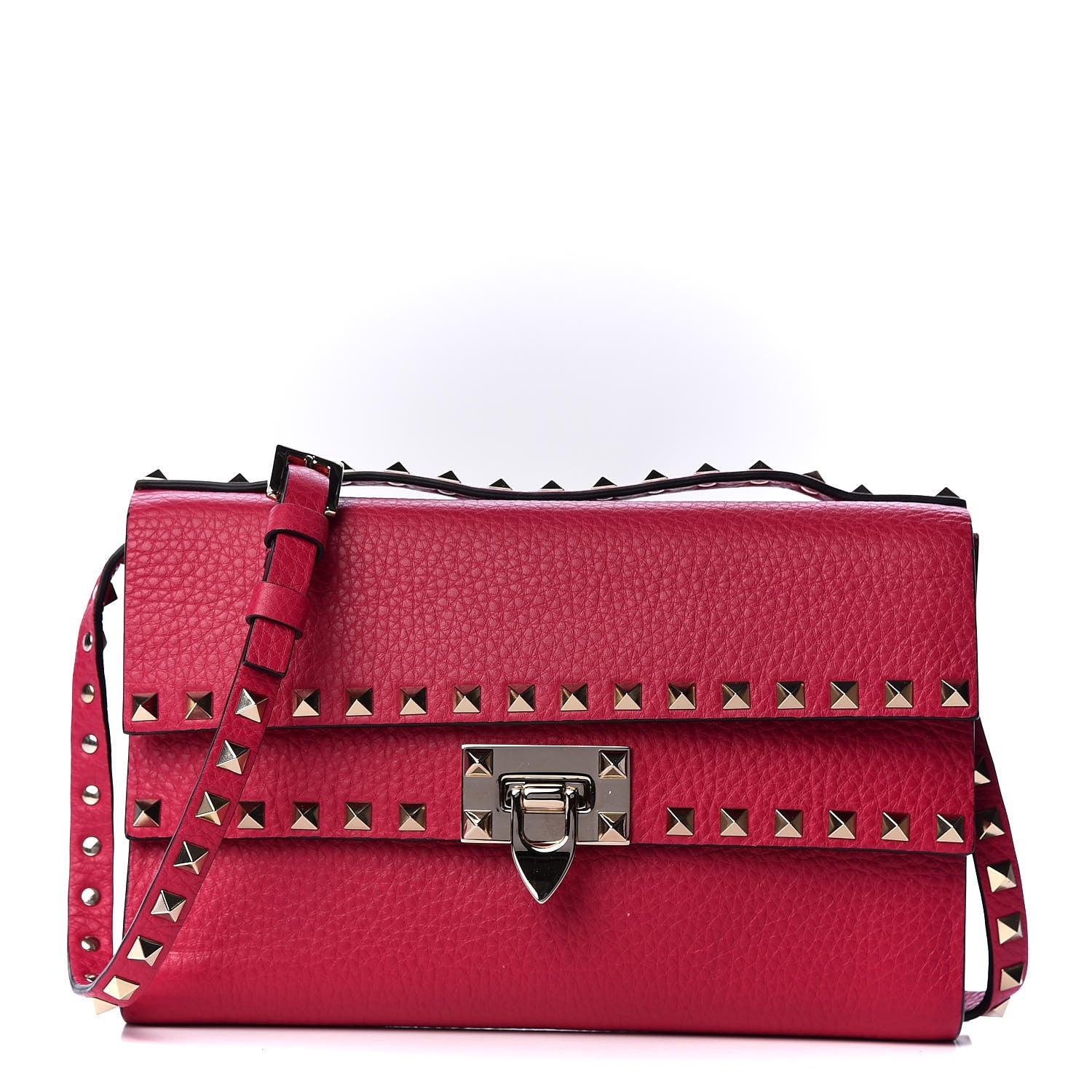 Valentino Garavani Pebbled Calfskin Rockstud Double Flap Crossbody Bag Blossom 1 of 8