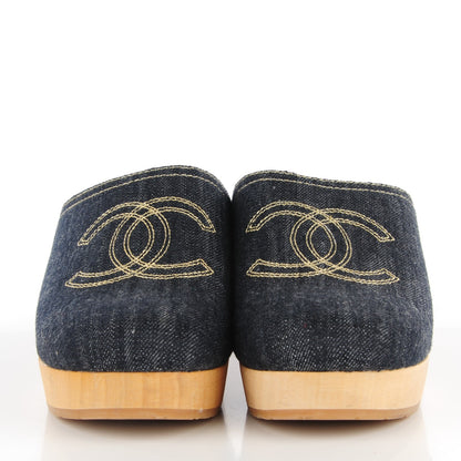 Chanel Denim Wooden CC Clogs 38 Blue 2 of 7
