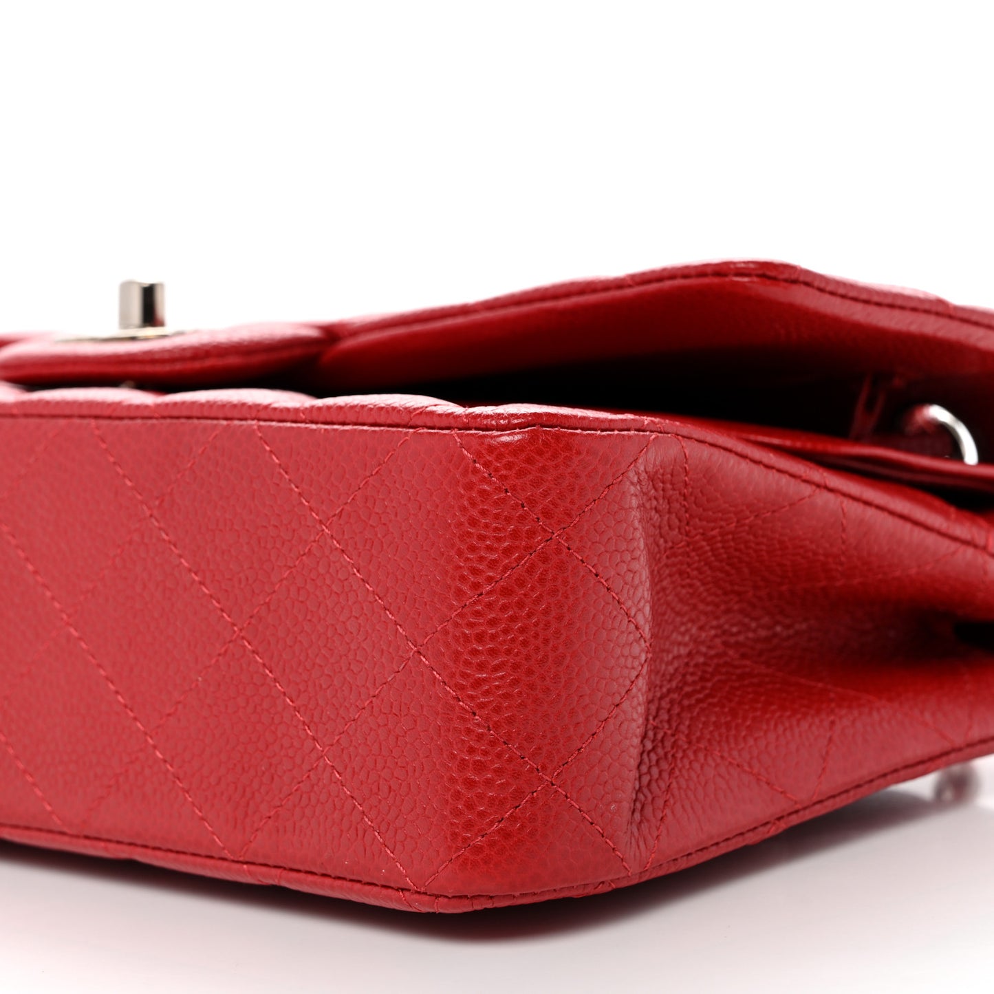 Caviar Quilted Medium Double Flap Red