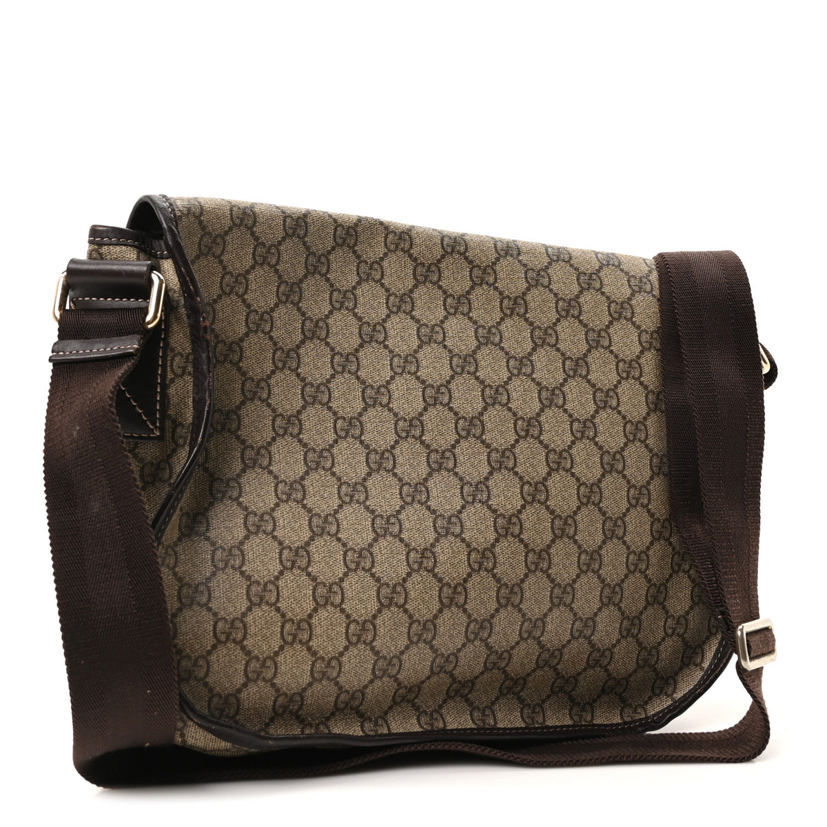 GG Plus Monogram Medium Double Buckle Flap Messenger Bag Beige Dark Brown