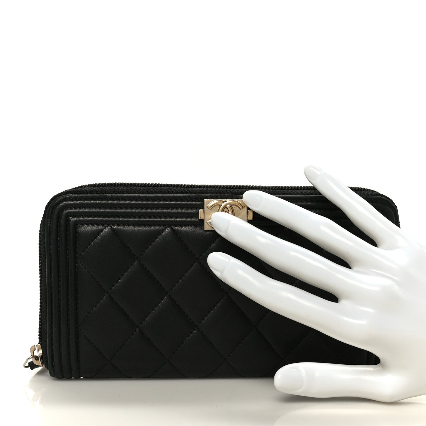 Lambskin Quilted Boy Long Zip Around Wallet Black