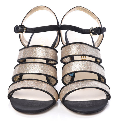 Chanel Sequin Grosgrain Logo Sandals 39 Black Gold 2 of 8