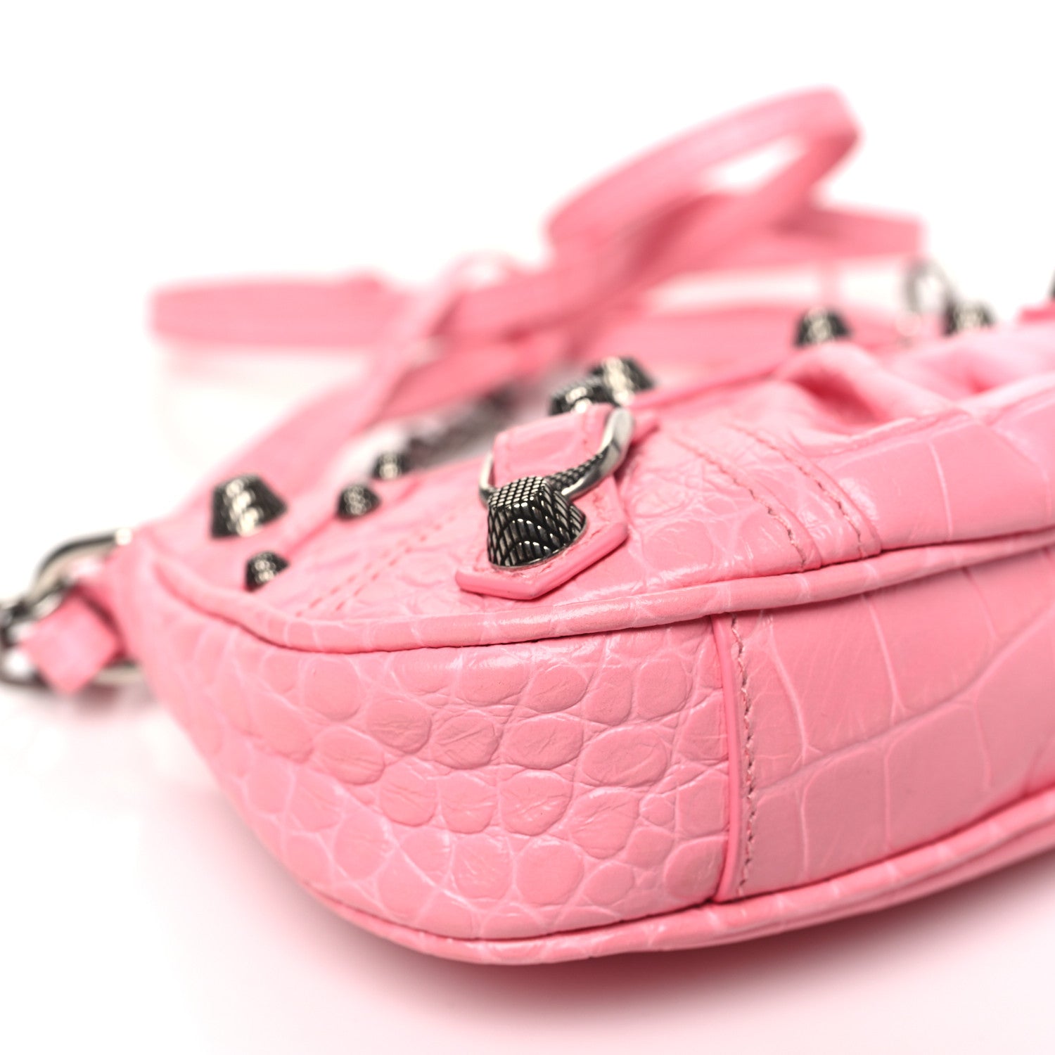 Balenciaga Extra Supple Calfskin Crocodile Embossed Le Cagole Mini Purse With Chain Sweet Pink 9 of 10