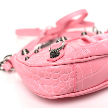 Balenciaga Extra Supple Calfskin Crocodile Embossed Le Cagole Mini Purse With Chain Sweet Pink 9 of 10