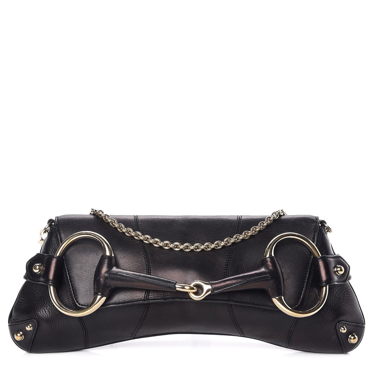 Calfskin Horsebit Chain Clutch Black