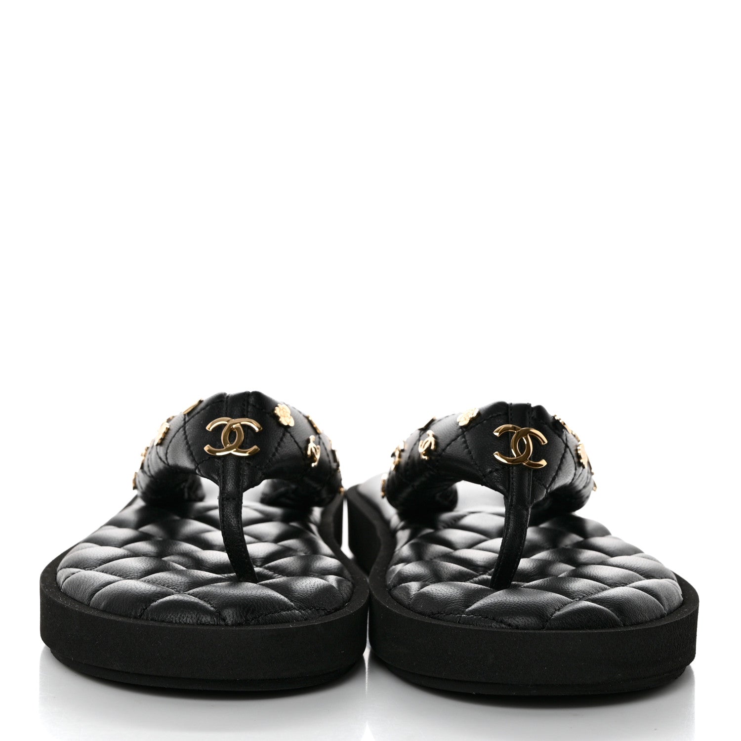 Chanel Lambskin Quilted Padded Charms Thong Sandals 39.5 Black 2 of 8