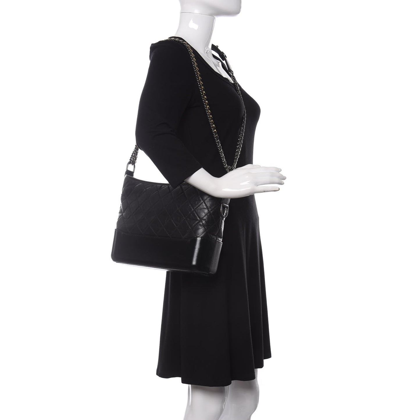 Aged Calfskin Quilted Medium Gabrielle Hobo Black