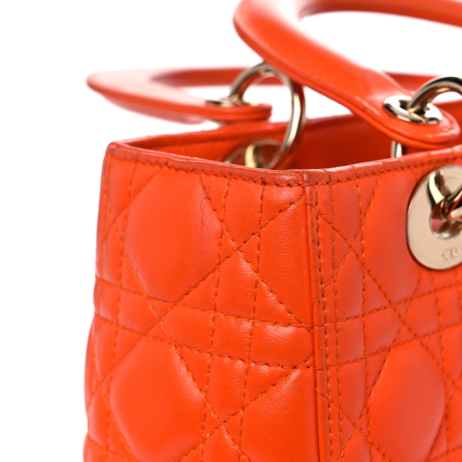 Christian Dior Lambskin Cannage Medium Lady Dior Orange 18 of 25