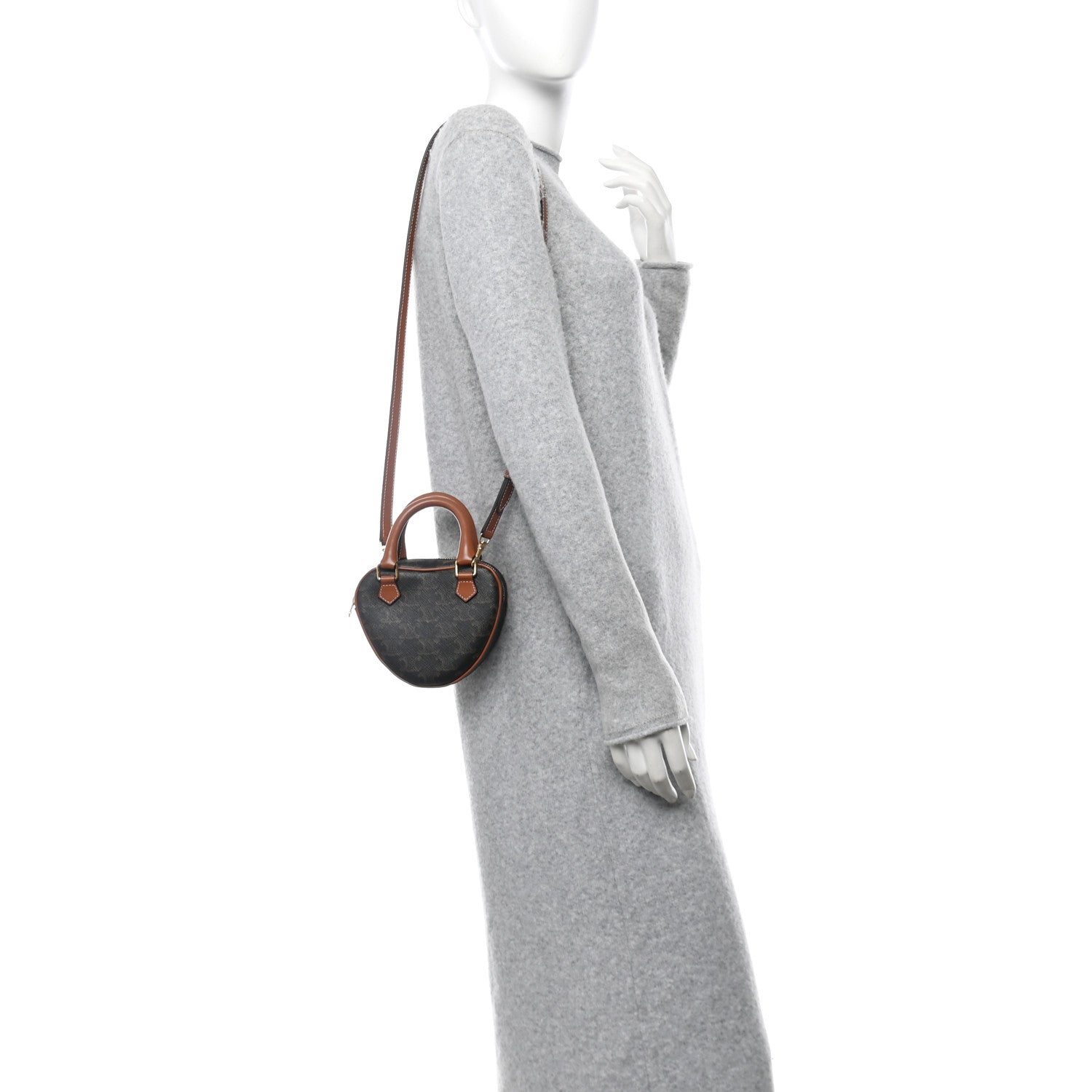 Celine Triomphe Canvas Calfskin Heart Bag Tan 2 of 11