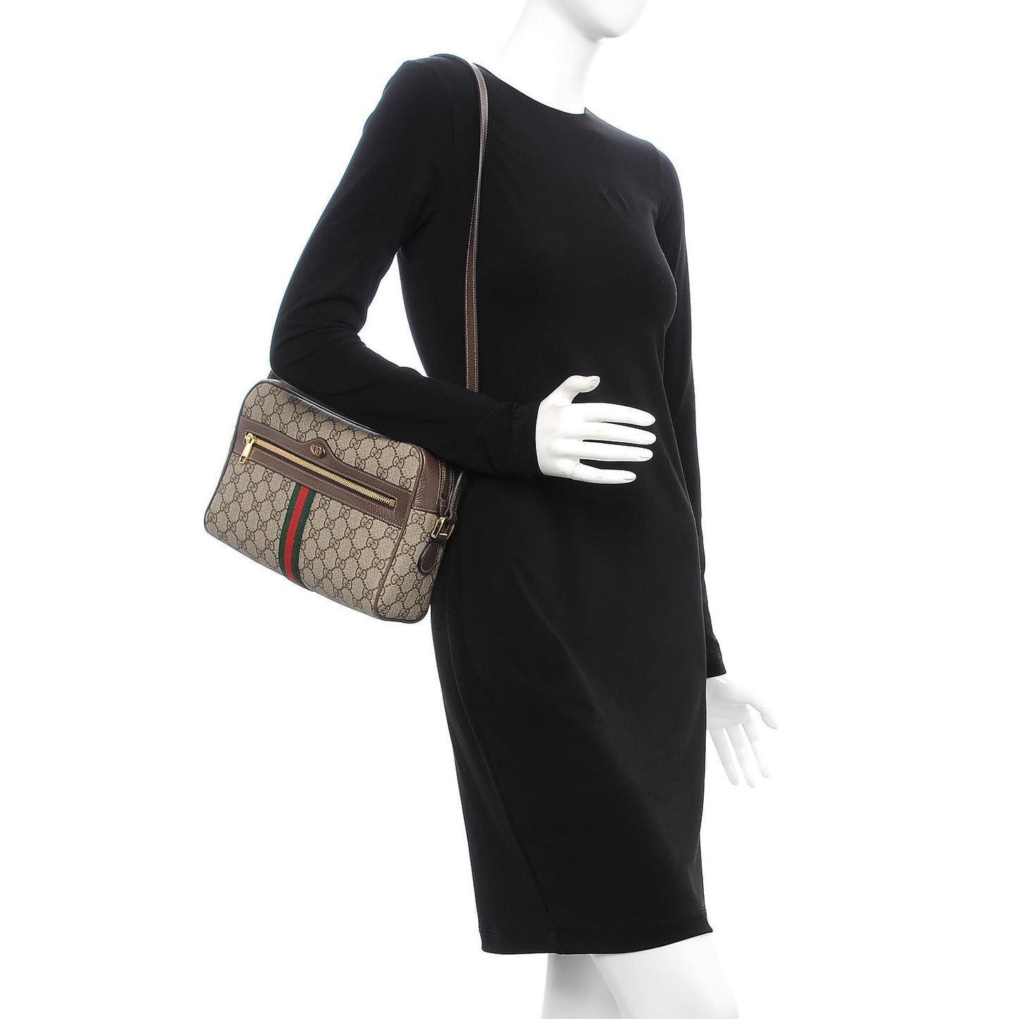 GG Supreme Monogram Web Small Ophidia Shoulder Bag Brown