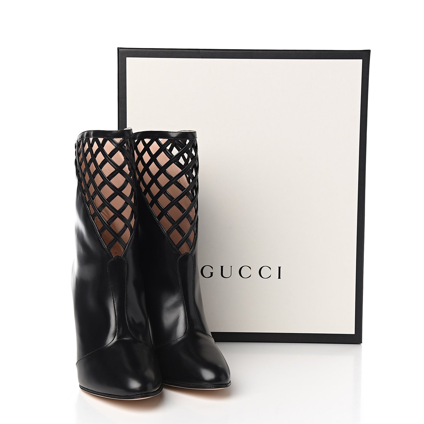 Plume Calfskin Damir Lattice Cutout Boots 39 Black