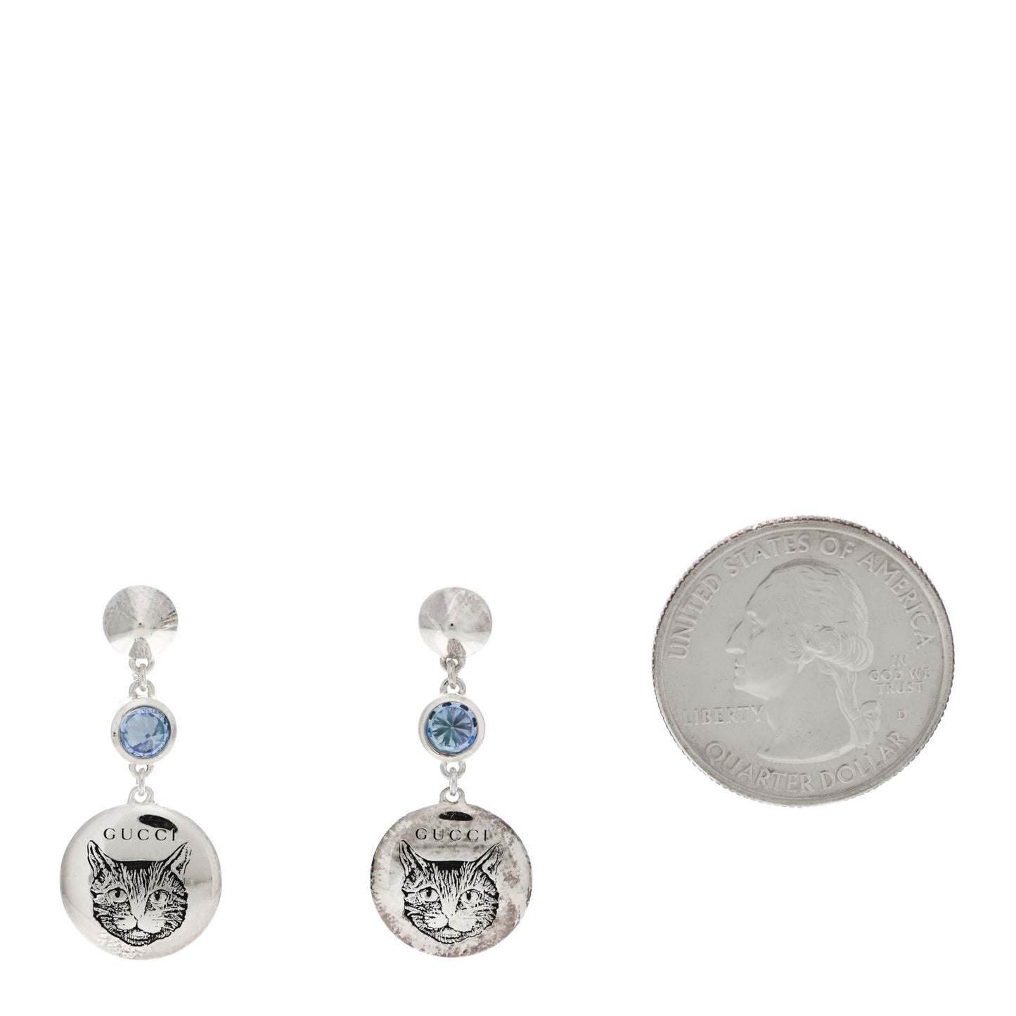 Sterling Silver Blind for Love Blue Cubic Zirconia Cat Drop Earrings
