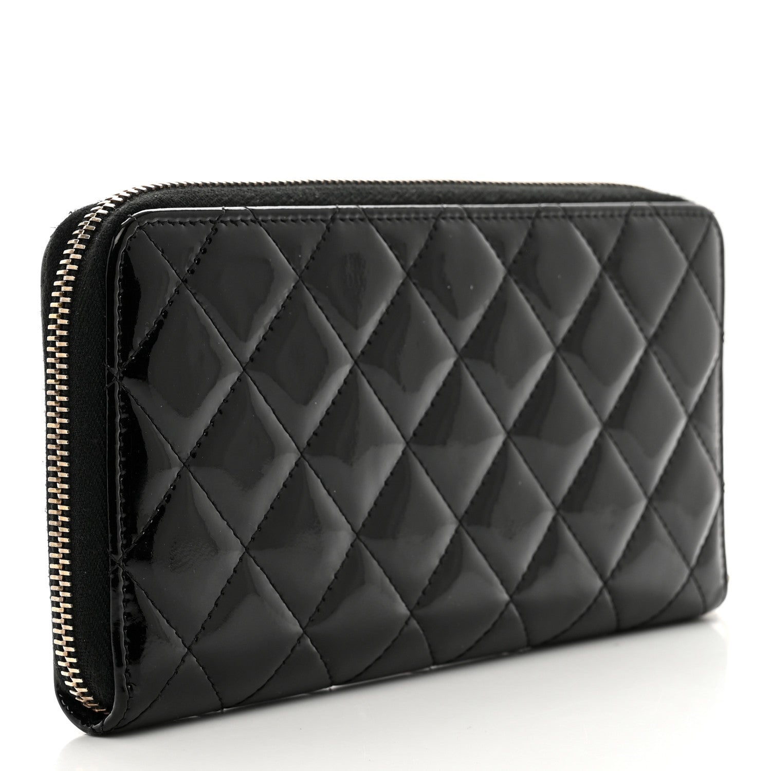 Chanel Patent Quilted Small Zip Around Wallet Black 3 of 10