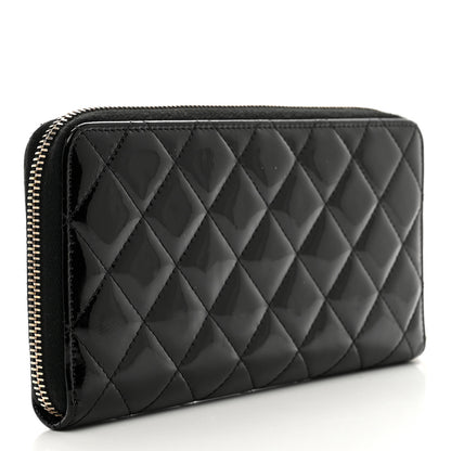 Chanel Patent Quilted Small Zip Around Wallet Black 3 of 10