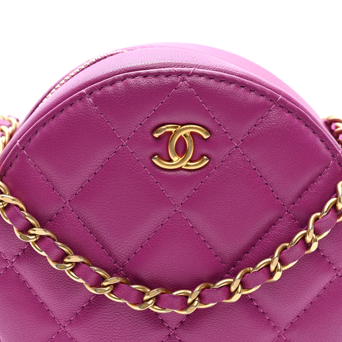 Chanel Lambskin Quilted Round Pearl Crush Clutch With Chain Purple 8 of 10