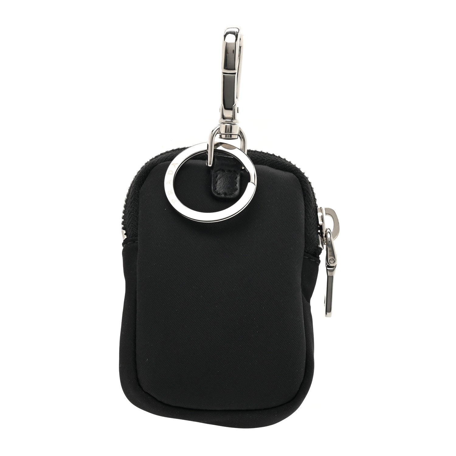 Prada Re-Nylon Pocket Triangle Padded Mini Key Chain Pouch Black 2 of 7