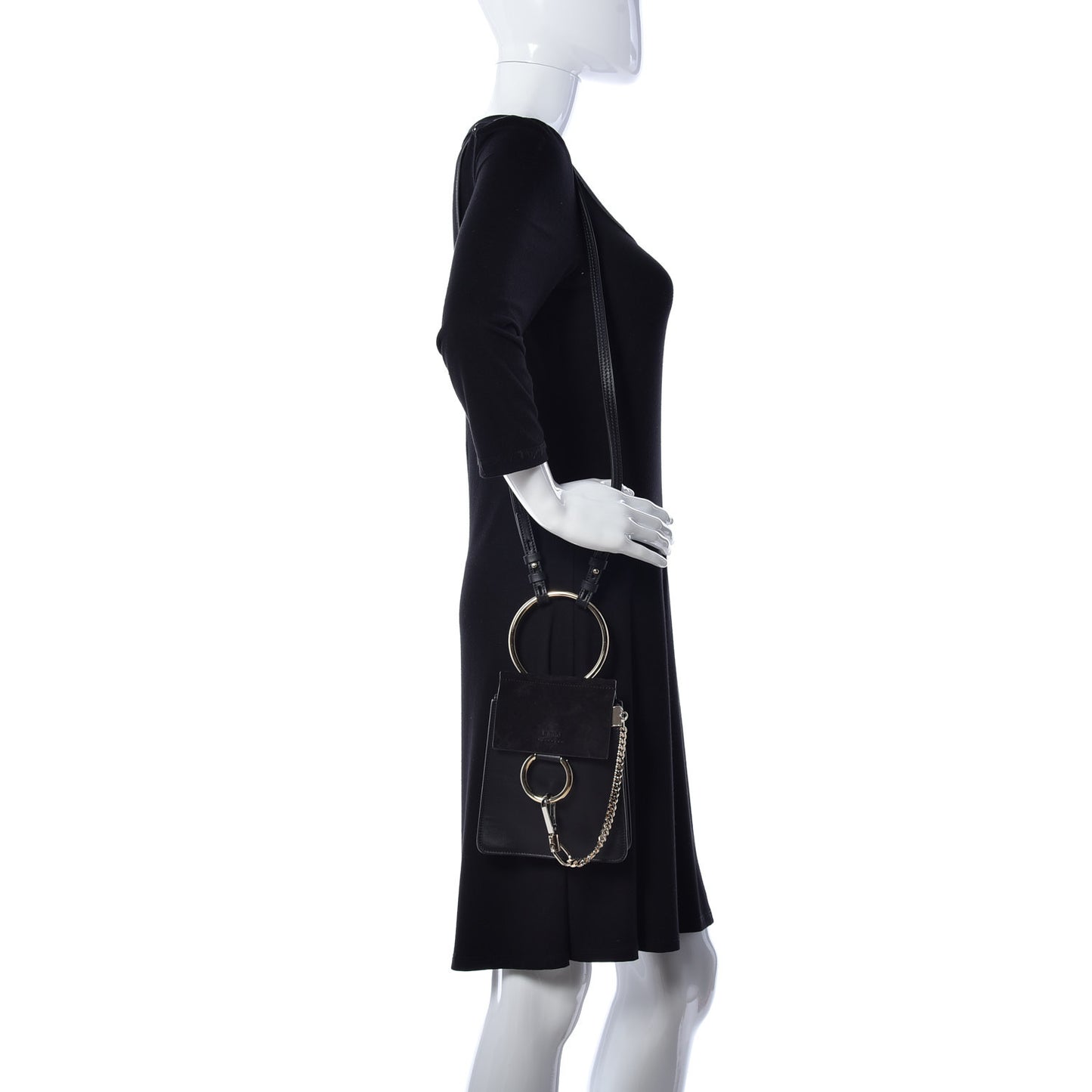 Suede Calfskin Mini Faye Bracelet Bag Black