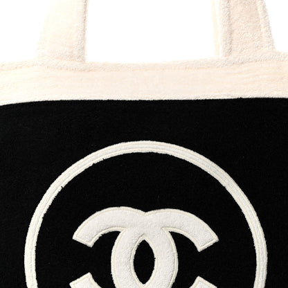 Chanel Terry Cotton CC Beach Tote Towel Set Black White 8 of 10