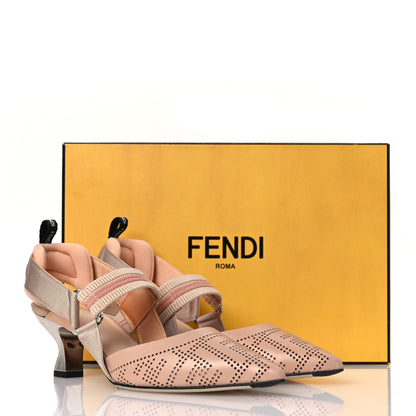 Fendi Vitello Laser Cut FF Colibri 55mm Slingback Pumps 37 Nude Phard 12 of 12