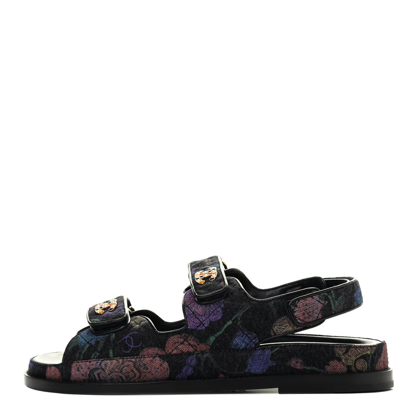 Denim Quilted Dad Sandals 38.5 Black Multicolor