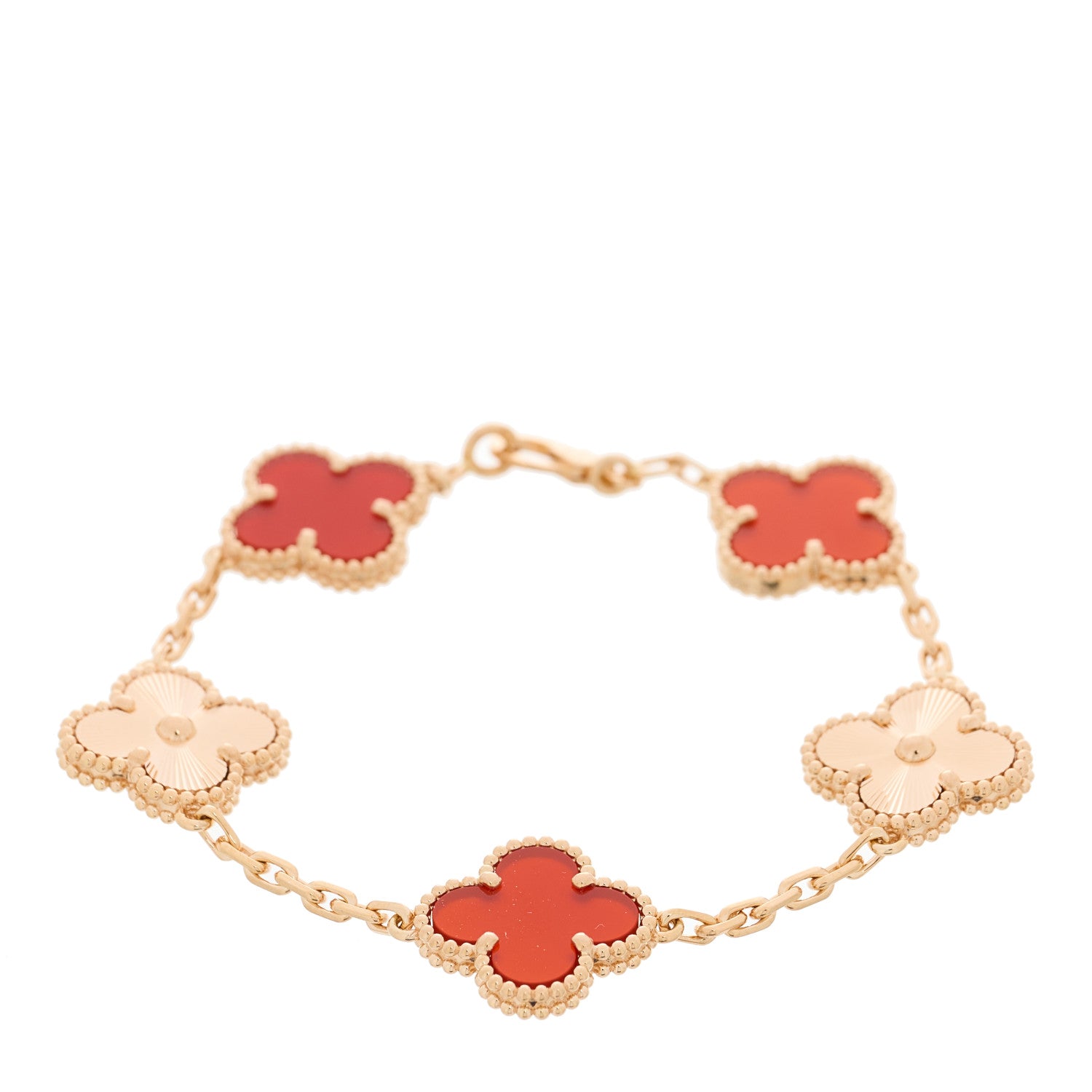 Van Cleef & Arpels 18K Rose Gold Carnelian 5 Motifs Guilloche Vintage Alhambra Bracelet 1 of 4