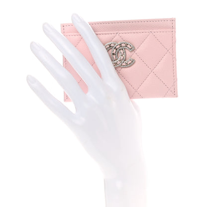 Chanel Caviar Quilted Crystal Card Holder Pink 2 of 9