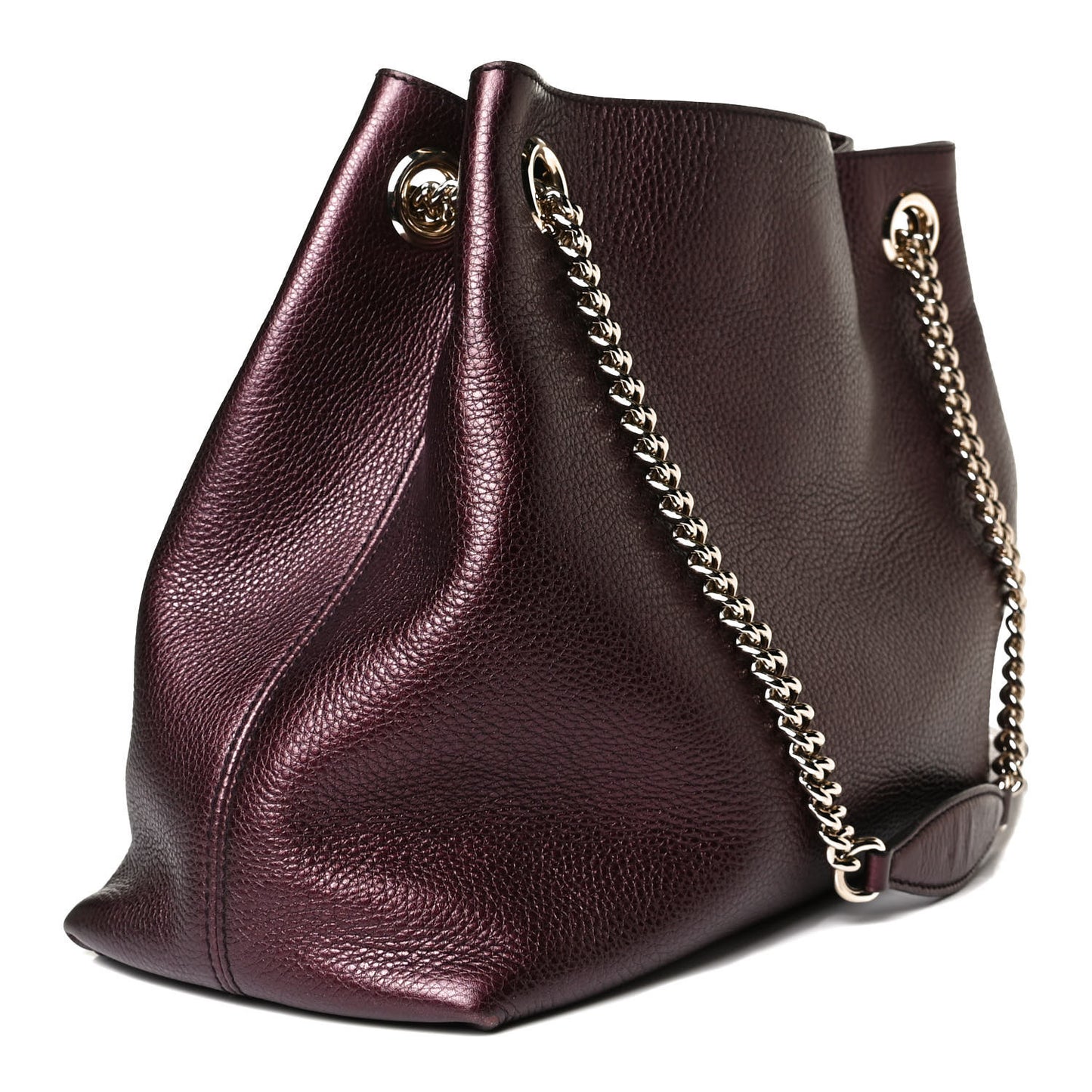 Metallic Cellarius Calfskin Medium Soho Chain Shoulder Bag Classic Burgundy