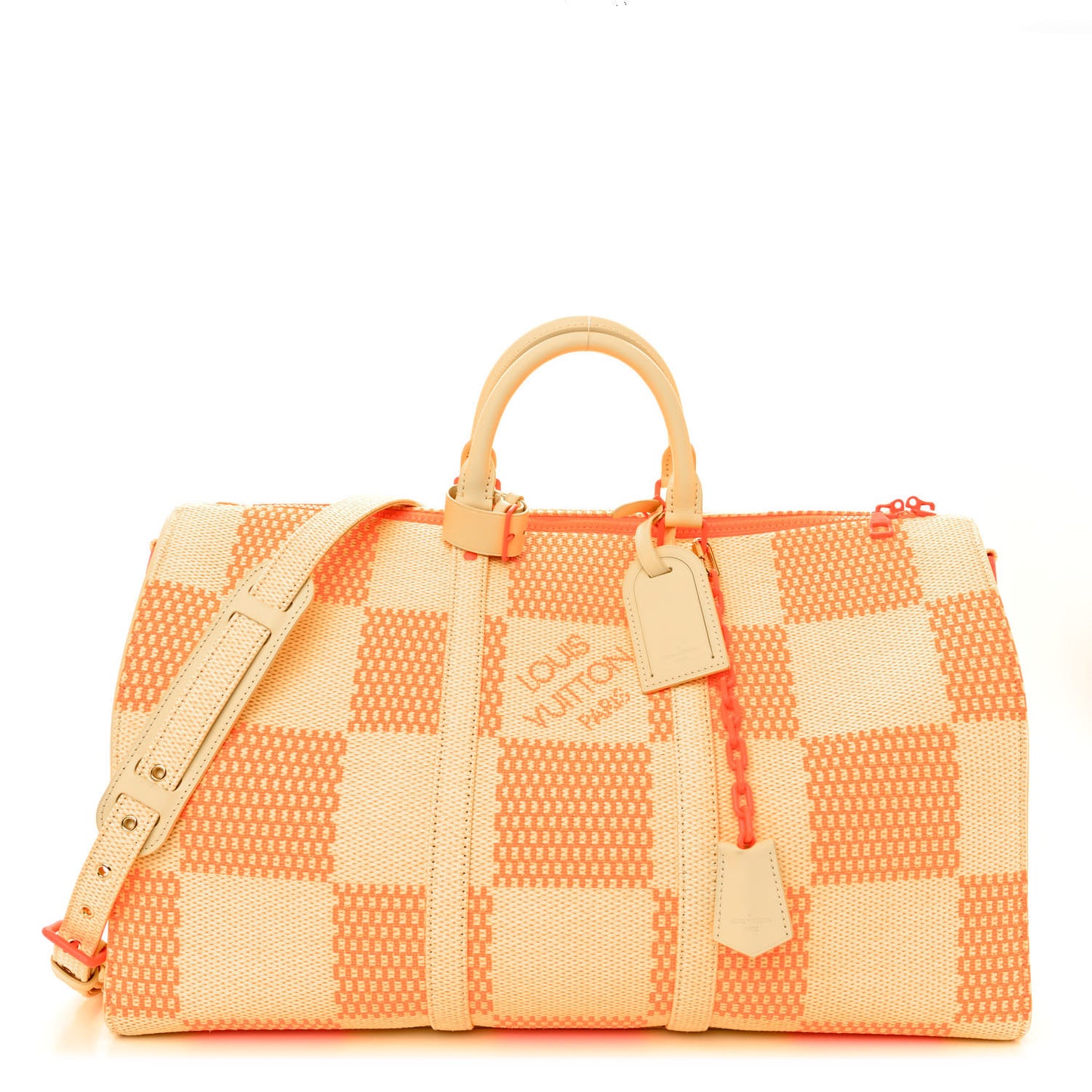 Raffia Damier Giant Keepall Bandouliere 50 Natural Orange
