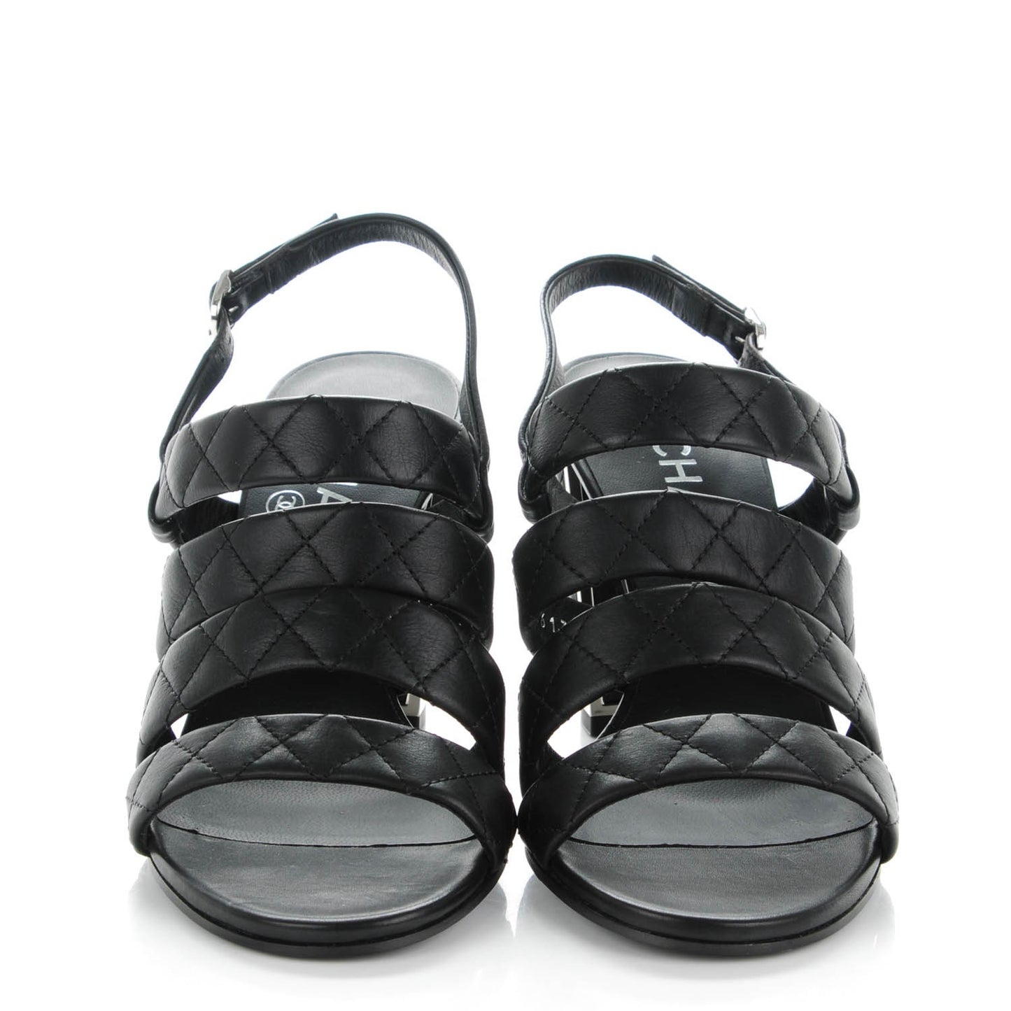 Calfskin Quilted Sandals 36 Black