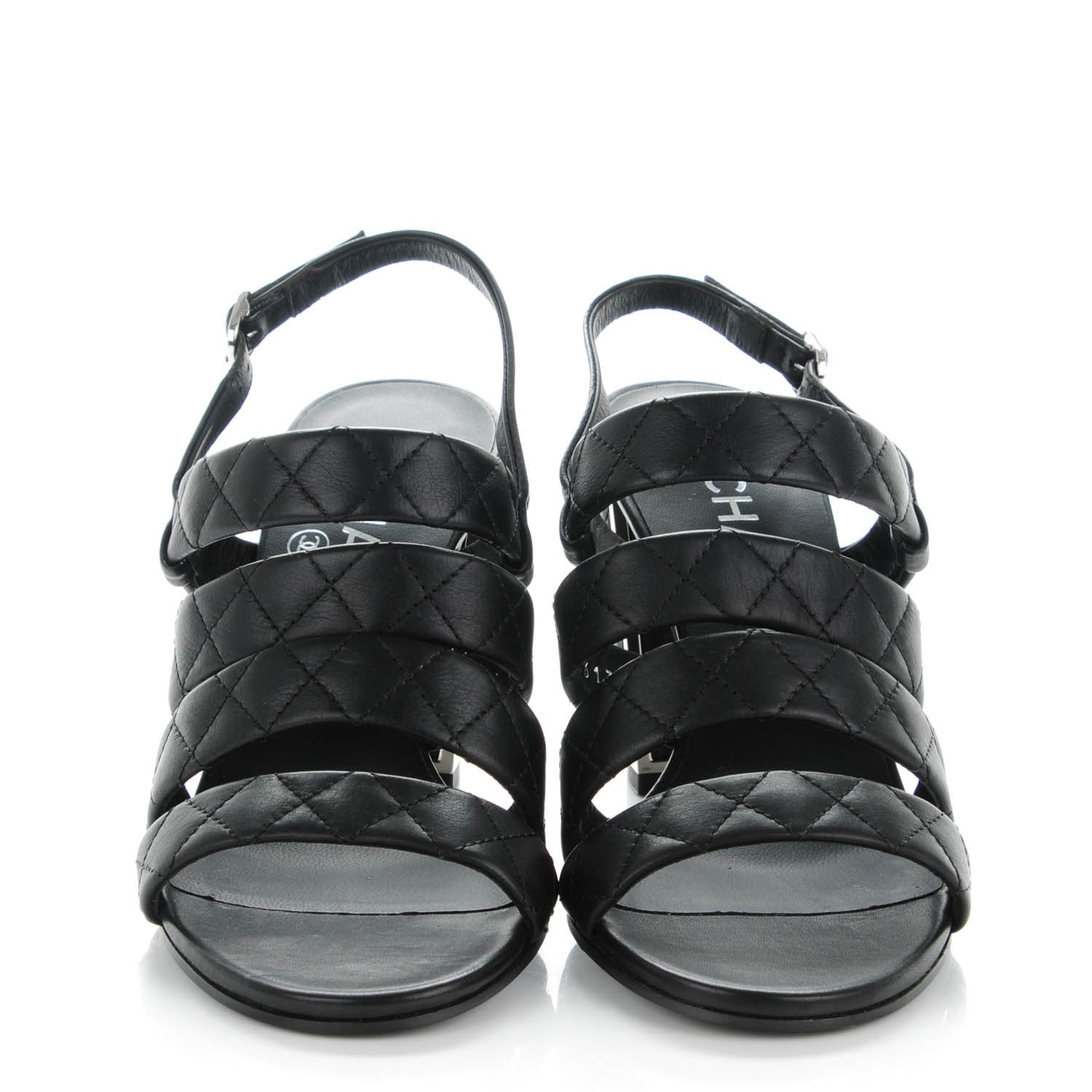 Chanel Calfskin Quilted Sandals 36 Black 2 of 9
