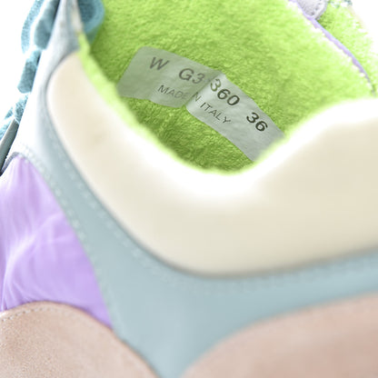 Chanel Nylon Lambskin Suede Calfskin CC Sneakers 36 Green Purple Pink 10 of 11