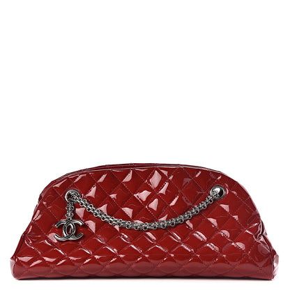 Chanel Patent Quilted Medium Just Mademoiselle Bowling Bag Red 1 of 12