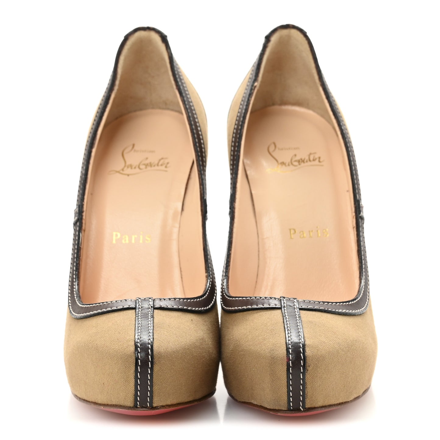 Canvas Calfskin Pumps 37 Beige Brown