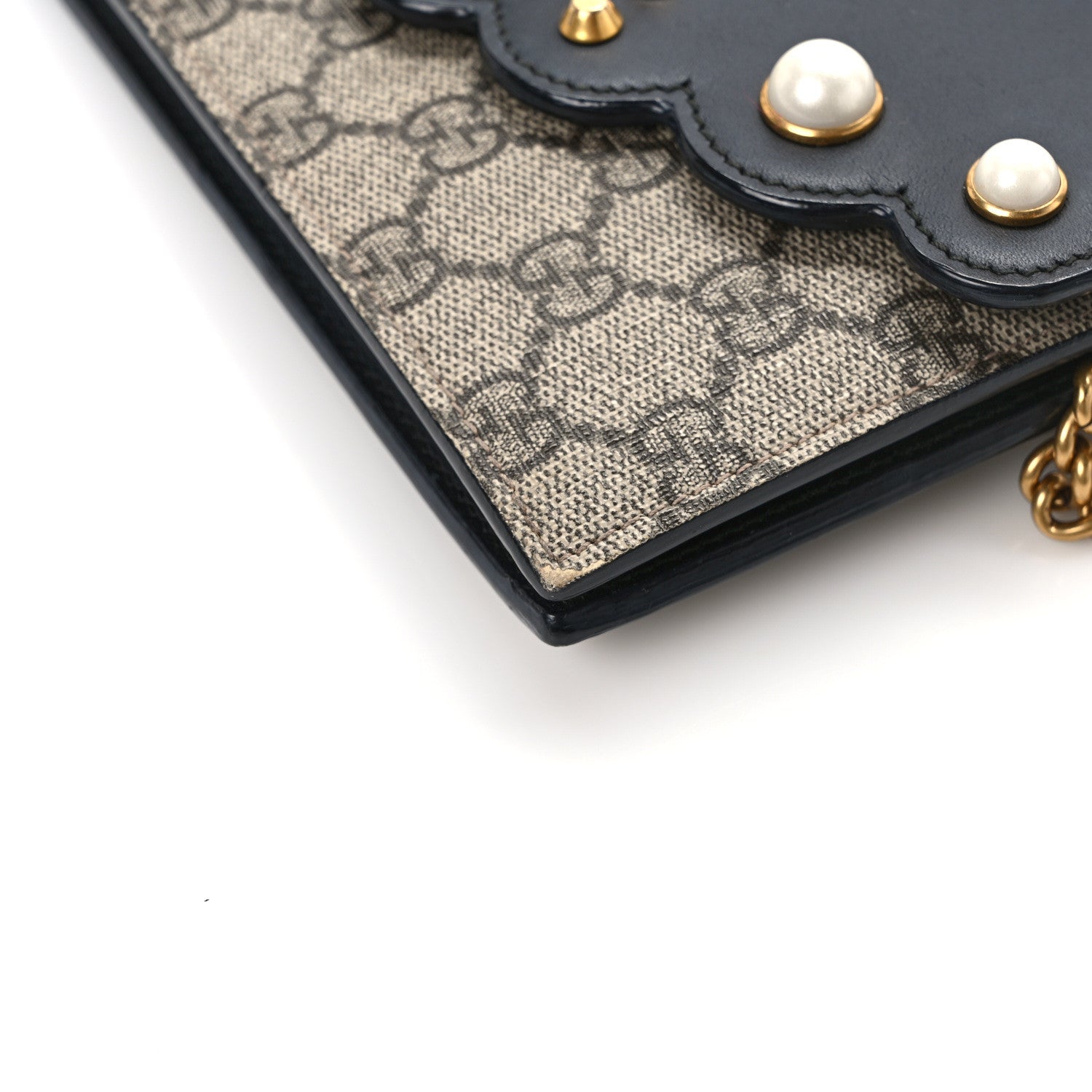Gucci GG Supreme Monogram Mini Peony Pearly Wallet on Chain Black 11 of 13