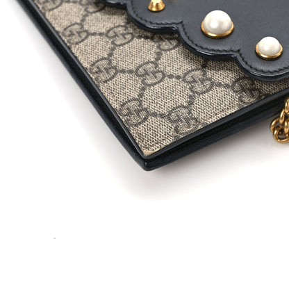 Gucci GG Supreme Monogram Mini Peony Pearly Wallet on Chain Black 11 of 13