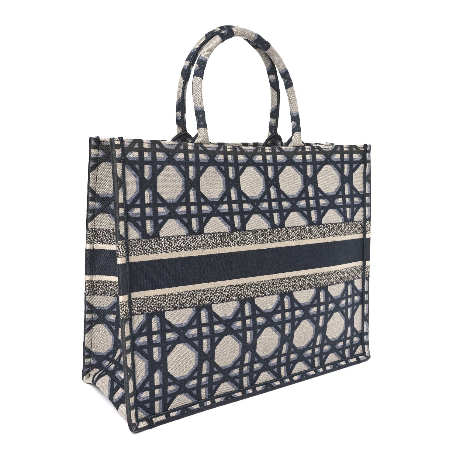 Christian Dior Canvas Macrocannage Embroidered Large Book Tote Beige Blue 2 of 9