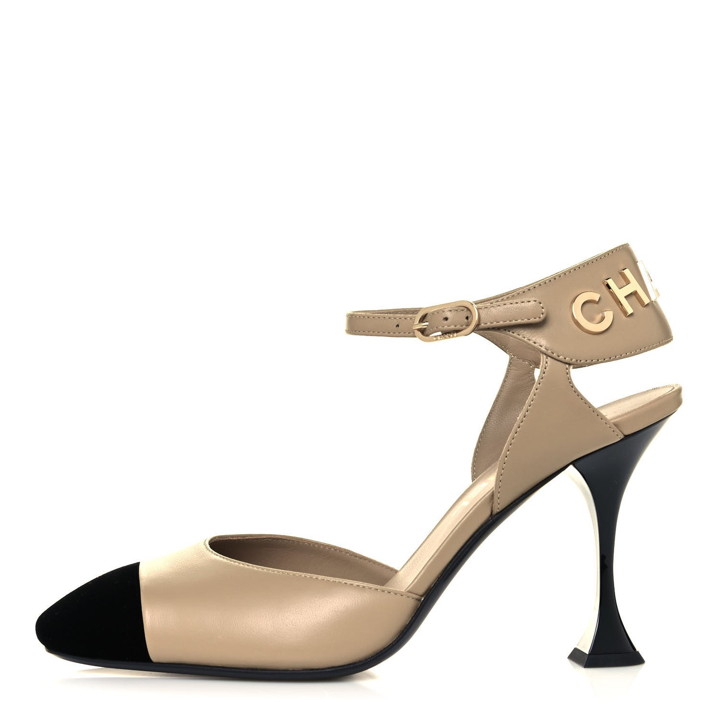 Lambskin Velvet Cap Toe Logo Pumps 38 Beige Black