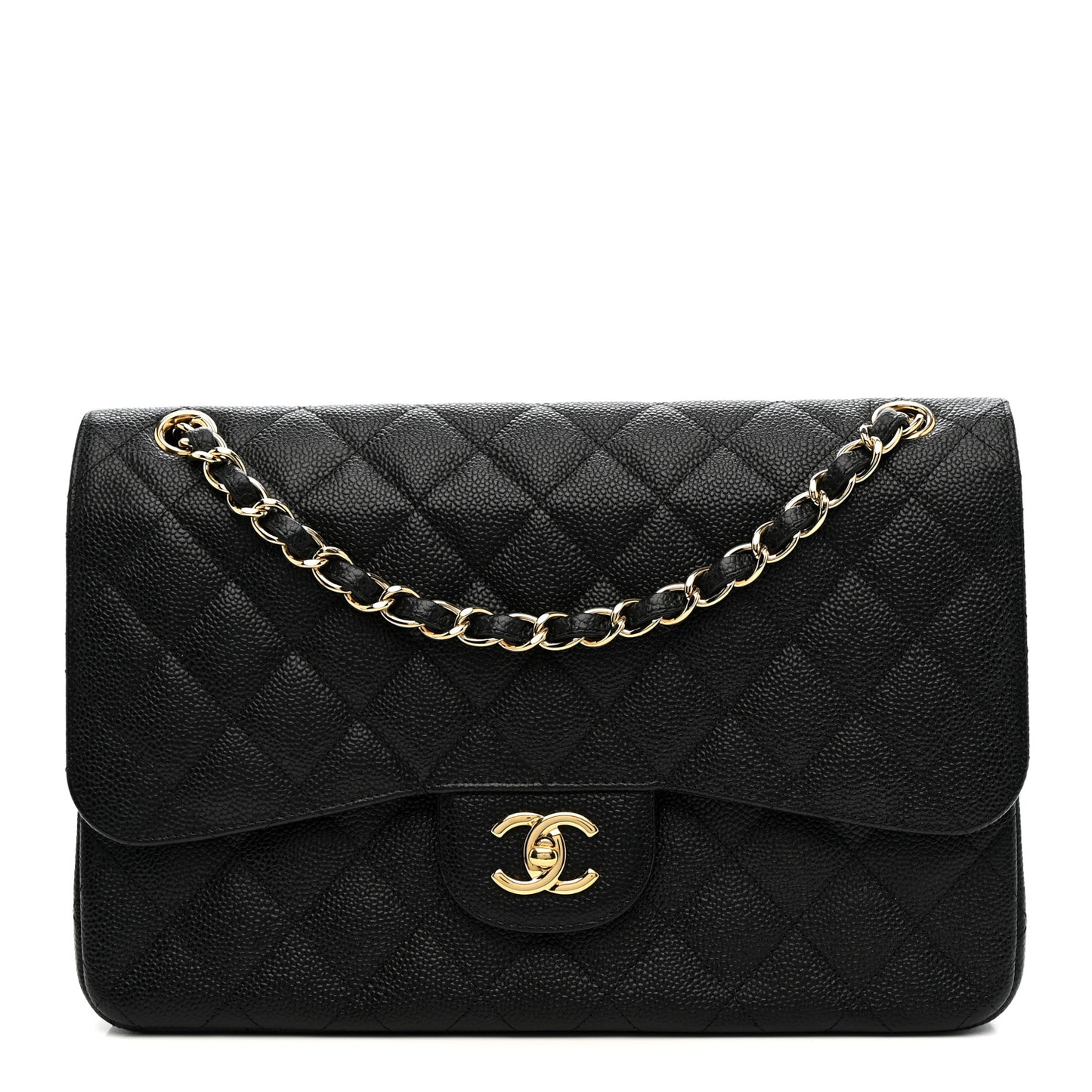 Caviar Quilted Jumbo Double Flap Black