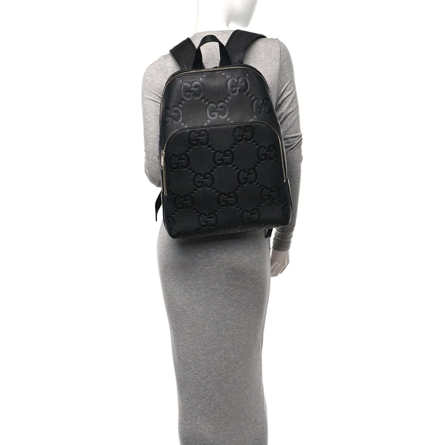 Calfskin Jumbo GG Embossed Large Backpack Black