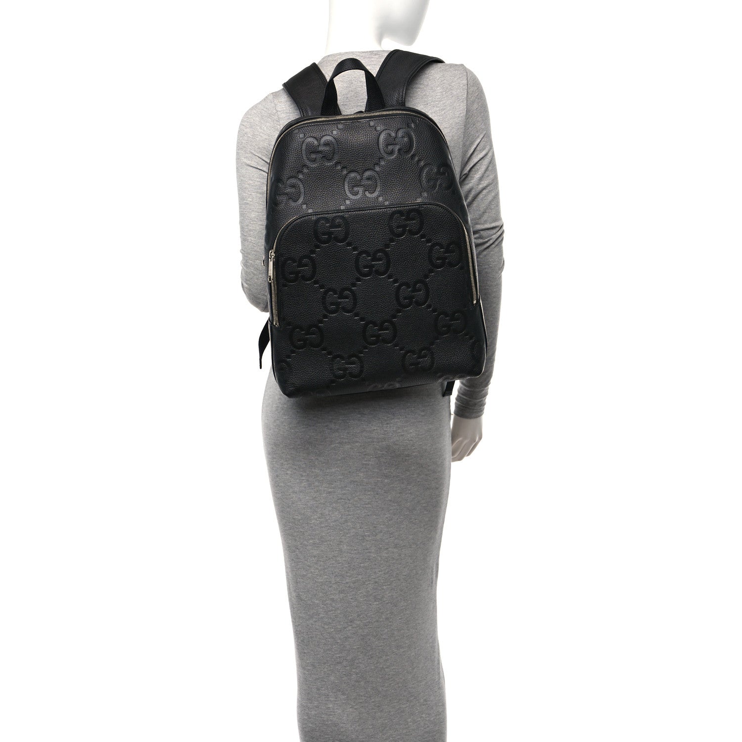 Gucci Calfskin Jumbo GG Embossed Large Backpack Black 2 of 10