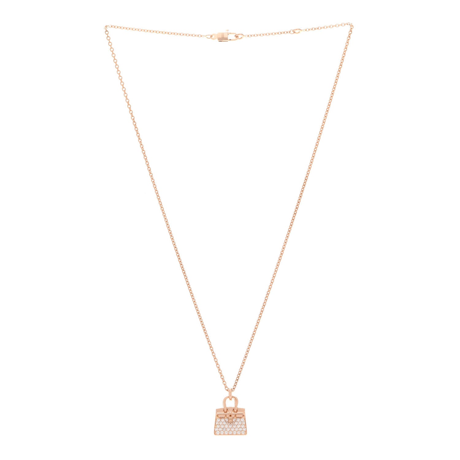 Hermes 18K Rose Gold Diamond Birkin Amulettes Pendant Necklace 3 of 6