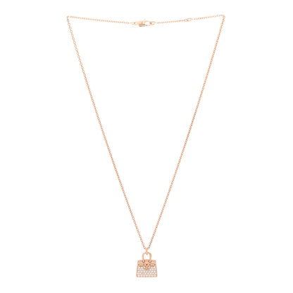 Hermes 18K Rose Gold Diamond Birkin Amulettes Pendant Necklace 3 of 6
