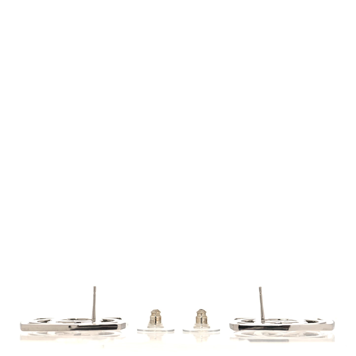 Metal Square CC Earrings Silver