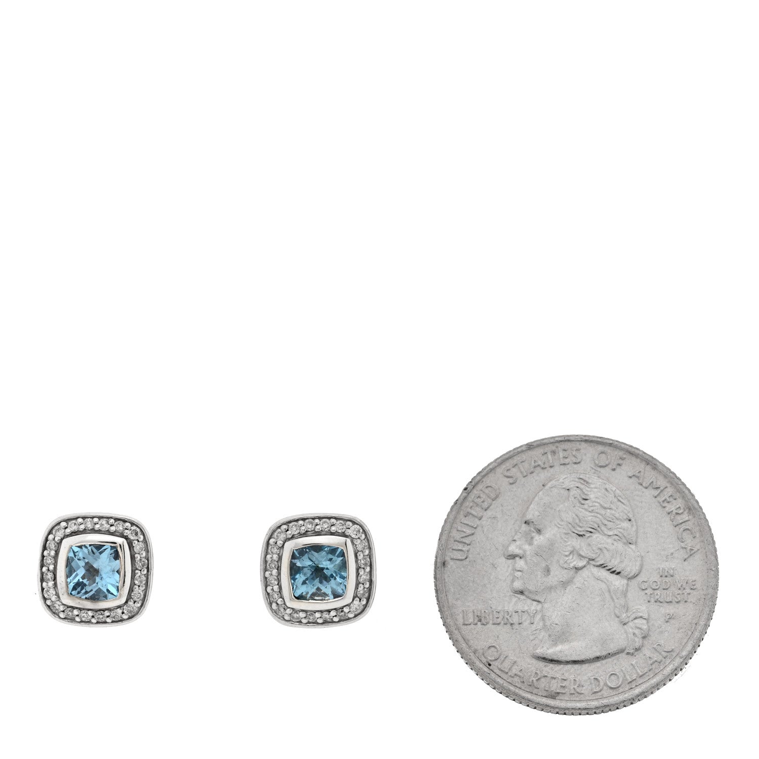 David Yurman Sterling Silver Diamond Blue Topaz 5mm Petite Albion Earrings 2 of 4