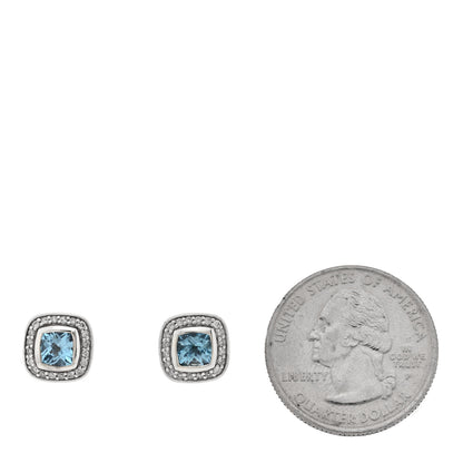 David Yurman Sterling Silver Diamond Blue Topaz 5mm Petite Albion Earrings 2 of 4