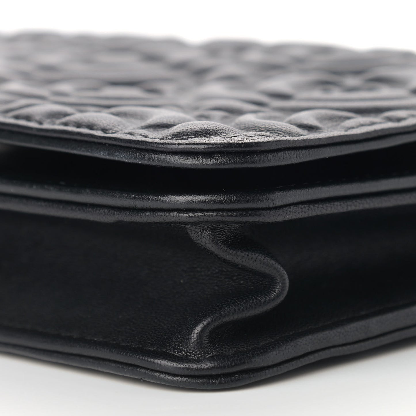 Lambskin Camellia Embossed Wallet on Chain WOC Black