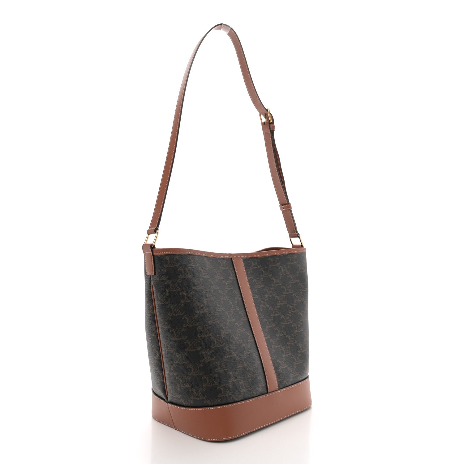 Celine Triomphe Canvas Calfskin Medium Bucket Bag Tan 3 of 11