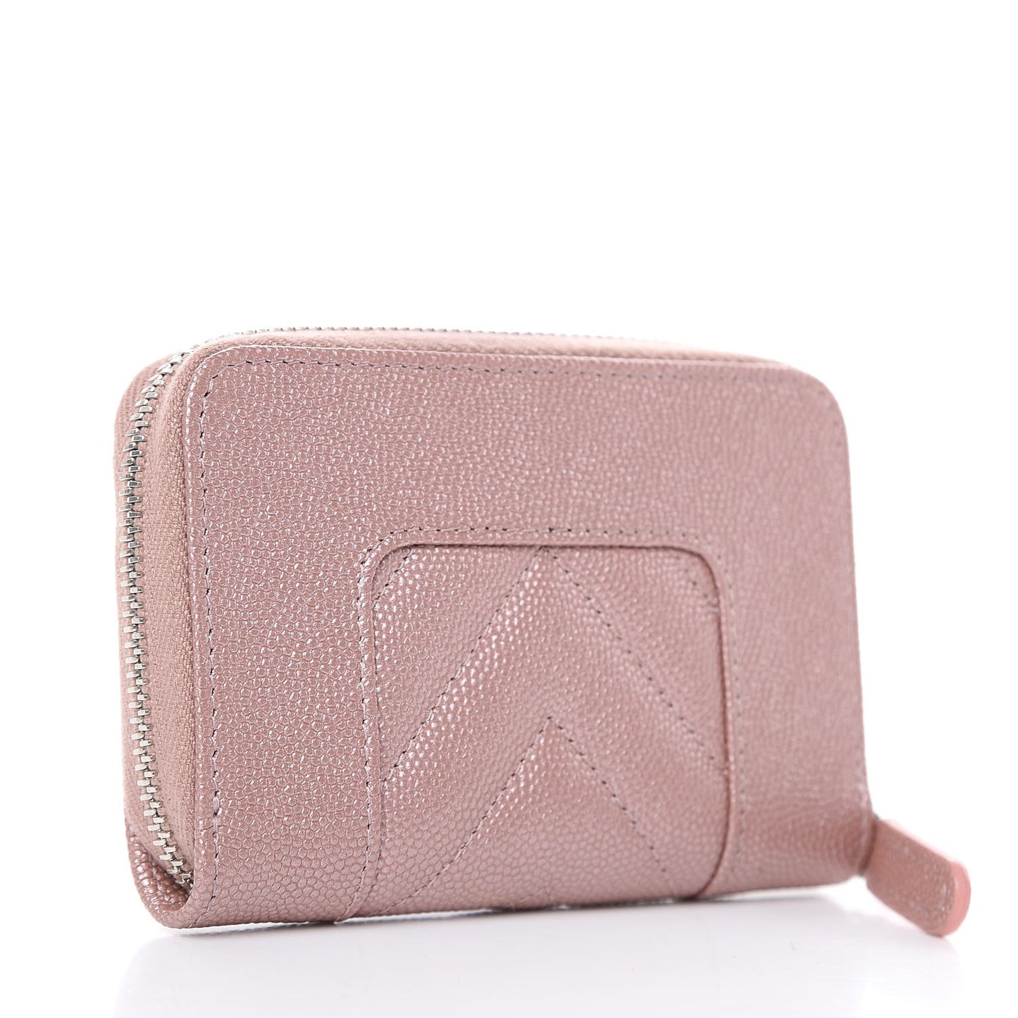 Metallic Caviar Chevron Quilted Vintage Mademoiselle Zip Coin Purse Pink